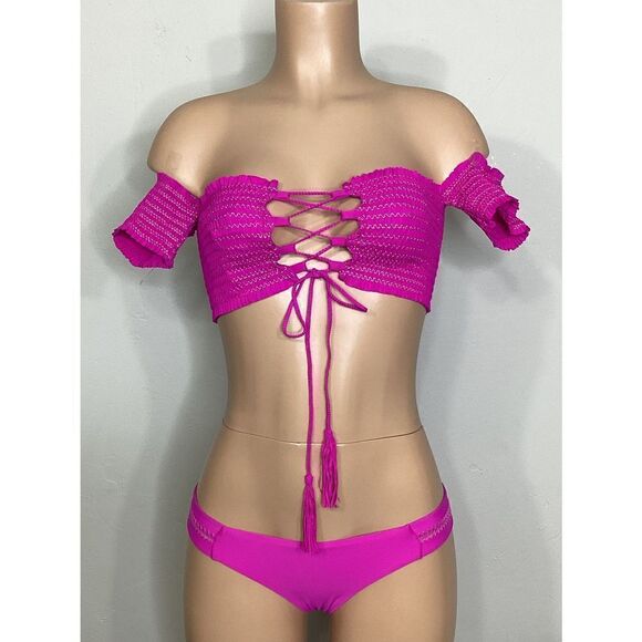 New fuchsia smocked bikini set. My bottoms are a slightly different design - Picture 6 of 12